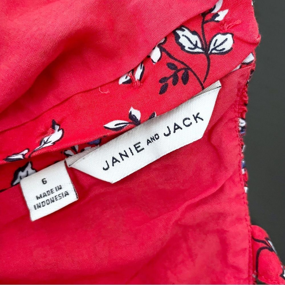 Janie & Jack Girls One Shoulder Floral Top Size 6 Red Ruffle Cotton Blouse - Picture 6 of 7